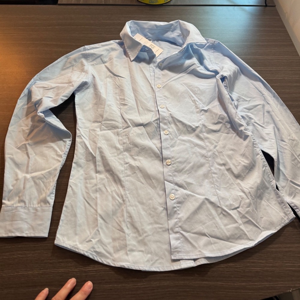 Beninos Womens Light Blue Long Sleeve Button Down Shirt XS Office Work Uniform